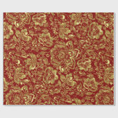 Gold Floral Damaskus Muster Red Background Geschenkpapier (Flach)