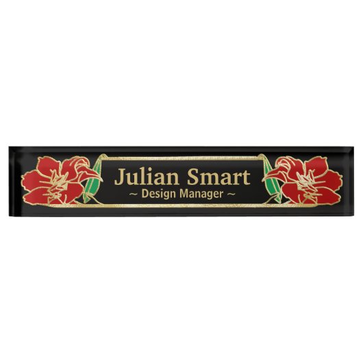 Gold Floral Design mit Frame Desk Name Plate Namensplakette (Vorderseite)