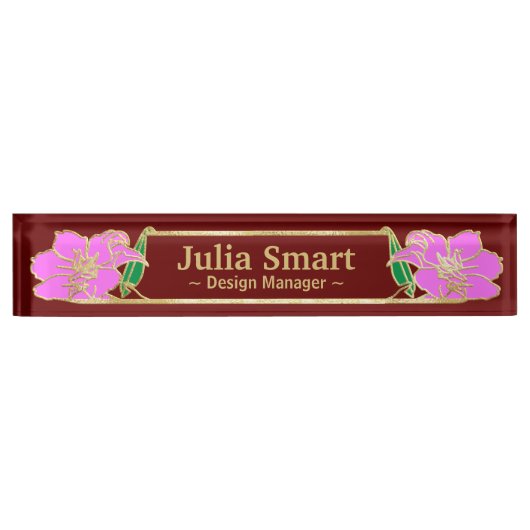 Gold Floral Design mit Frame Desk Name Plate Namensplakette (Vorderseite)