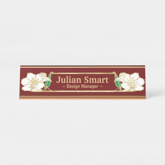 Gold Floral Design mit Frame Desk Name Plate Schreibtischnamensplakette (Vorderseite )