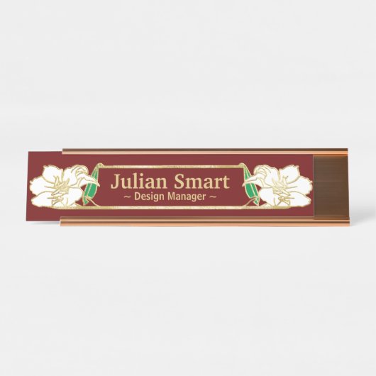 Gold Floral Design mit Frame Desk Name Plate Schreibtischnamensplakette (Vorderseite )