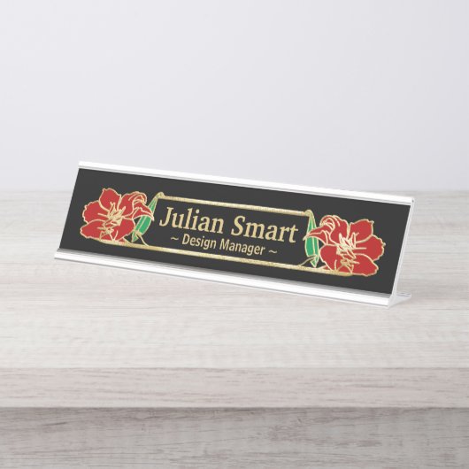 Gold Floral Design mit Frame Desk Name Plate Schreibtischnamensplakette (Vorderseite )