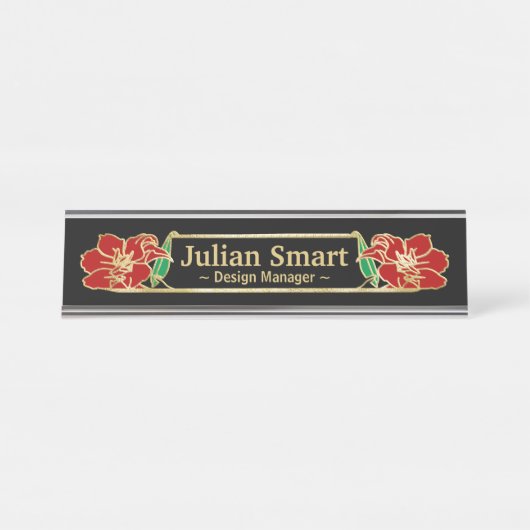 Gold Floral Design mit Frame Desk Name Plate Schreibtischnamensplakette (Vorderseite )