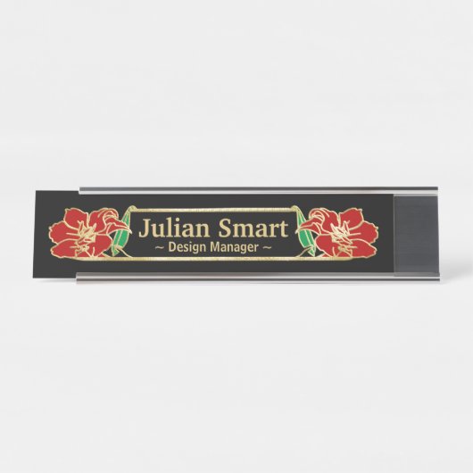 Gold Floral Design mit Frame Desk Name Plate Schreibtischnamensplakette (Vorderseite )