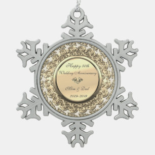 Gold Floral Diamond 50. Hochzeitstag Schneeflocken Zinn-Ornament