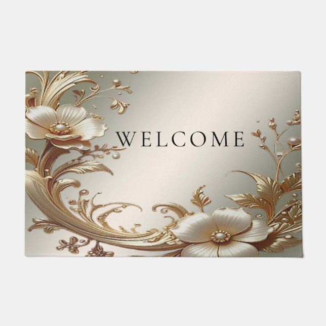 Gold Floral Doormat Fußmatte (Vorderseite)
