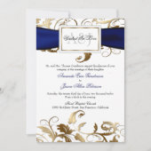 Gold Floral Einladung mit Navy Bow (Vorderseite)