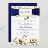 Gold Floral Einladung mit Navy Bow (Vorne/Hinten)