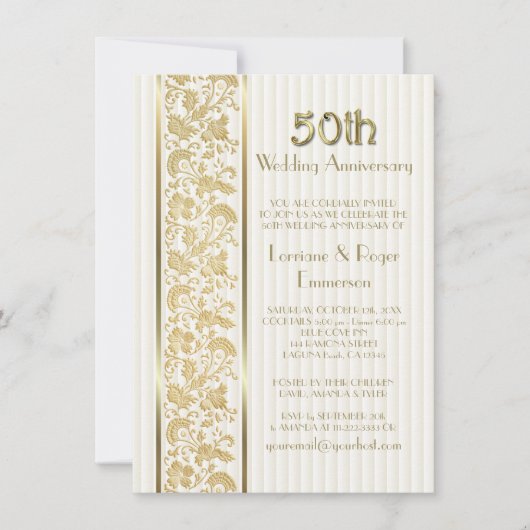 Gold Floral Elegance 50. Hochzeitstag Einladung (Vorderseite)