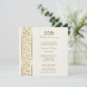 Gold Floral Elegance 50. Hochzeitstag Einladung (Stehend Vorderseite)