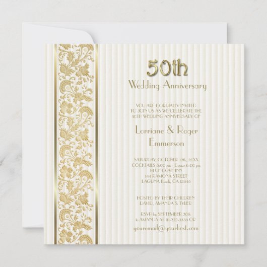 Gold Floral Elegance 50. Hochzeitstag Einladung (Vorderseite)