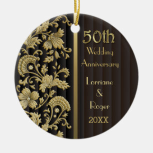 Gold Floral Elegance 50. Hochzeitstag Keramikornament