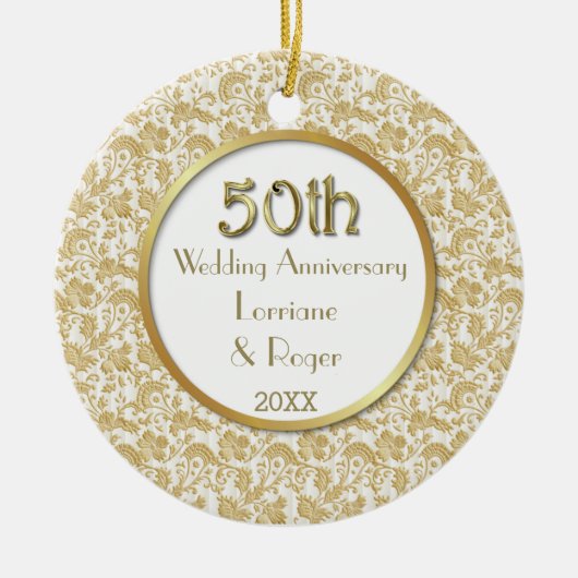 Gold Floral Elegance 50. Hochzeitstag Keramikornament (Vorne)
