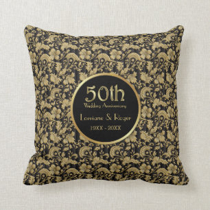 Gold Floral Elegance 50. Hochzeitstag Kissen