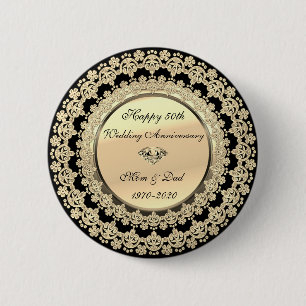 Gold Floral Elegant Black 50. Hochzeitstag Button