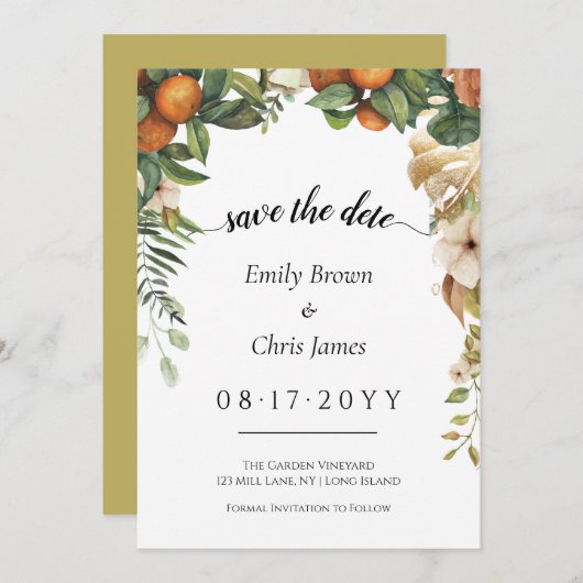Gold Floral | Elegant Eukalyptus Greenery Save The Date (Vorne/Hinten)