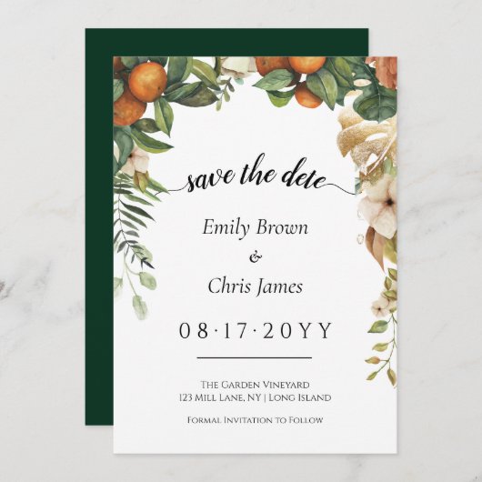 Gold Floral | Elegant Eukalyptus Greenery Save The Date (Vorne/Hinten)