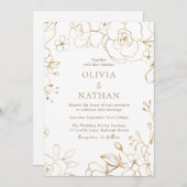 Gold Floral Elegante White Wedding Einladung (Vorne/Hinten)