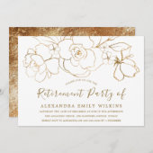 Gold Floral Elegantes Work Retirement Party Einladung (Vorne/Hinten)