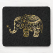 Gold Floral Elephant Black Background Mousepad (Vorne)