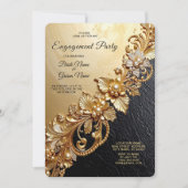 Gold Floral Embellishments Engagement Invitation Einladung (Vorderseite)
