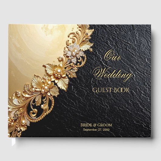 Gold Floral Embellishments Guest Book Gästebuch (Vorderseite)
