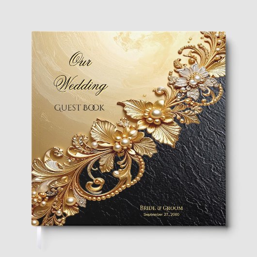 Gold Floral Embellishments Guest Book Gästebuch (Vorderseite)