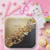 Gold Floral Embellishments Paper Plate Pappteller (Party)