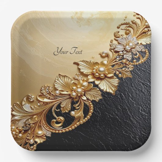 Gold Floral Embellishments Paper Plate Pappteller (Vorderseite)