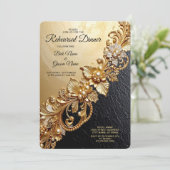 Gold Floral Embellishments Rehearsal Dinner Einladung (Stehend Vorderseite)