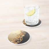 Gold Floral Embellishments Sandstone Coaster Getränkeuntersetzer (Seite)