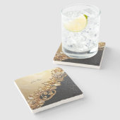 Gold Floral Embellishments Stone Coaster Steinuntersetzer (Seitenansicht)