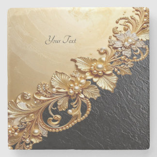 Gold Floral Embellishments Stone Coaster Steinuntersetzer