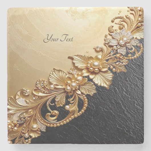 Gold Floral Embellishments Stone Coaster Steinuntersetzer (Vorderseite)