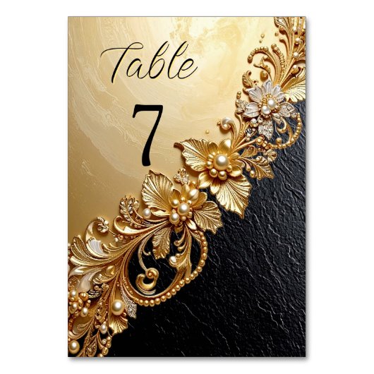Gold Floral Embellishments Table Number Tischnummer (Vorderseite)