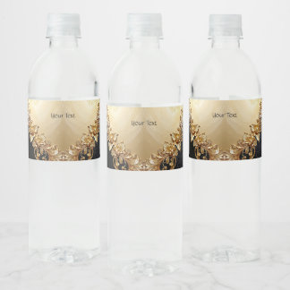 Gold Floral Embellishments Water Bottle Label Wasserflaschenetikett