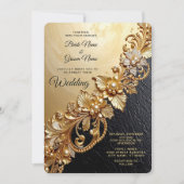 Gold Floral Embellishments Wedding Invitation Einladung (Vorderseite)