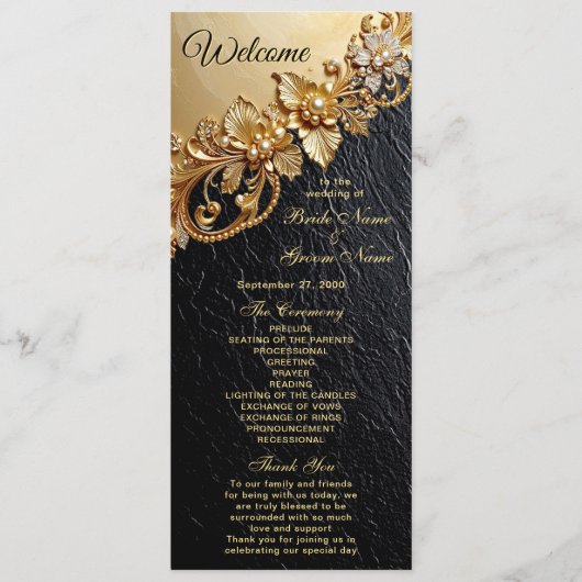 Gold Floral Embellishments Wedding Program Programm (Vorderseite)