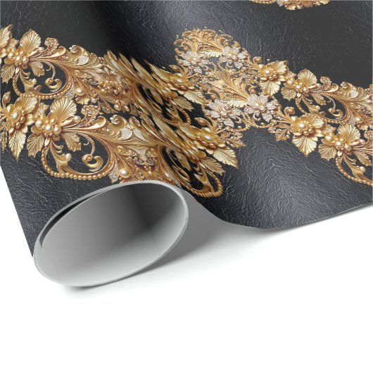 Gold Floral Embellishments Wrapping Paper Geschenkpapier (Rolleneckpunkt)
