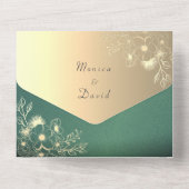 Gold Floral Emerald Wedding All In One Einladung (Rückseite)