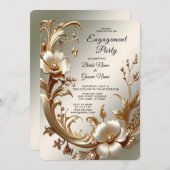 Gold Floral Engagement Invitation Einladung (Vorne/Hinten)