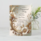 Gold Floral Engagement Invitation Einladung (Stehend Vorderseite)