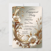 Gold Floral Engagement Invitation Einladung (Vorderseite)