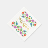 Gold Floral Fiesta mexikanische Stickerei Napkins Serviette (Ecke)