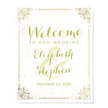 Gold Floral Frame Begrüßungszeichen für Hochzeitse