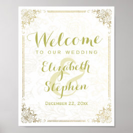 Gold Floral Frame Begrüßungszeichen für Hochzeitse Poster