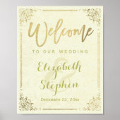 Gold Floral Frame Begrüßungszeichen für Hochzeitse Poster (Vorne)