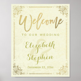 Gold Floral Frame Begrüßungszeichen für Hochzeitse Poster