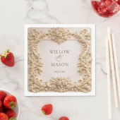 Gold Floral Frame Paper Wedding Napkins Serviette (Beispiel)