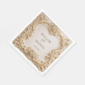 Gold Floral Frame Paper Wedding Napkins Serviette (Ecke)